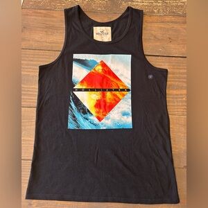 Hollister Ocean Tank Top Mens S Black Beach Scene Waves NWT Cali